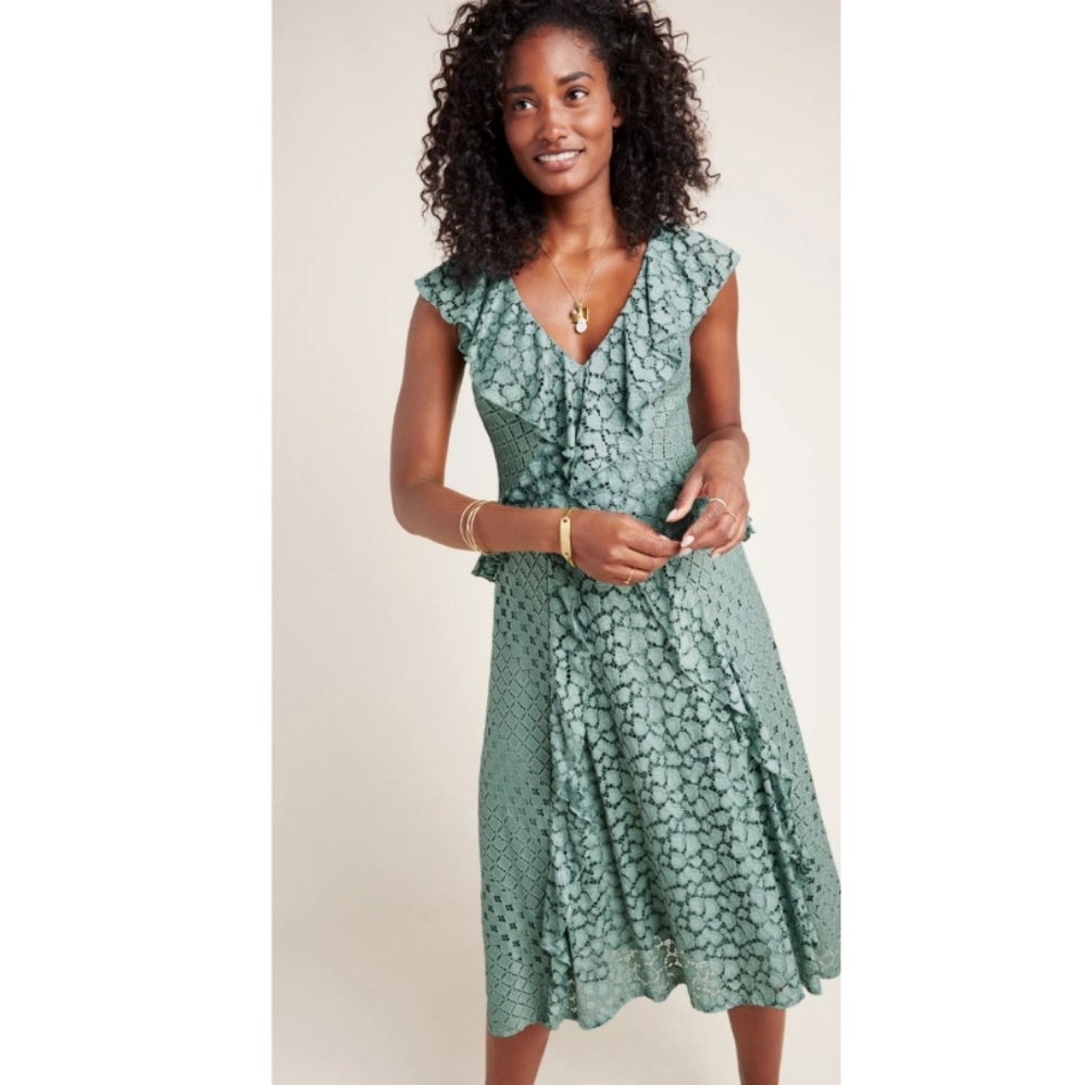 Anthropologie Antoinette Ruffled Midi Dress Size 4